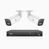HZ804 - 4K 4 Kanal PoE Dome Überwachungskamera-Set mit 2 Kameras, 4X Optischer Zoom, 2,8-12 MM motorisiertes Varifokalobjektiv, Intelligente Zwei Lichtern Nachtsicht, Bewegungserkennung 2.0, Eingebautes Mikrophon, Alarmierung mit sirene und blitzlicht